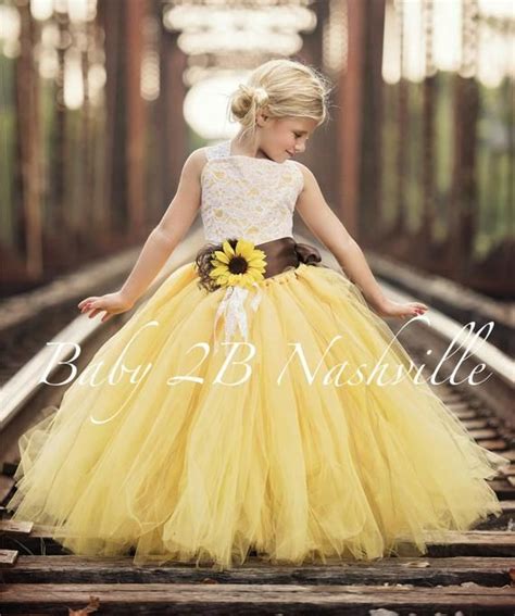 flower girl dress yellow sunflower dress yellow dress lace dress tulle dress wedding dress