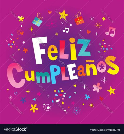Feliz Cumpleanos Happy Birthday Spanish Text Stock Vector Image My