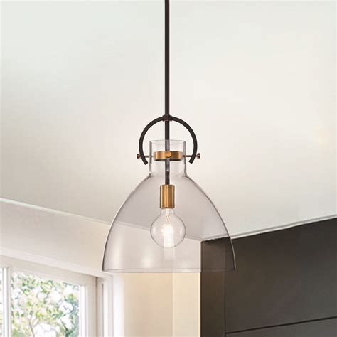 1 Light Oil Rubbed Bronze And Antique Gold Bowl Shaped Clear Glass Pendant Edvivi Lighting