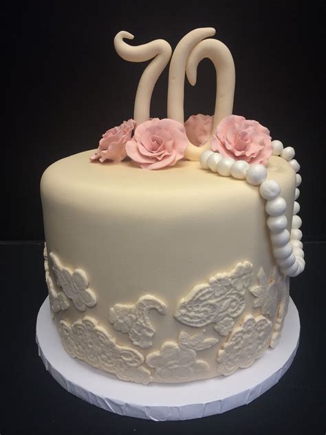 Cake For A 70th Birthday Antique Cake With Handmade Roses Necklace And A 70 Topper Lace