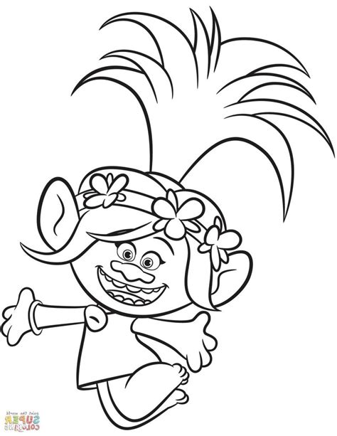 The face of the grumpy troll branch. Poppy Troll Coloring Page - BubaKids.com