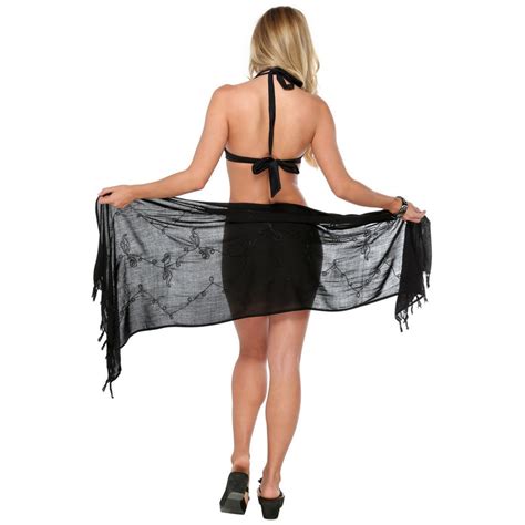 embroidered half sarong in black