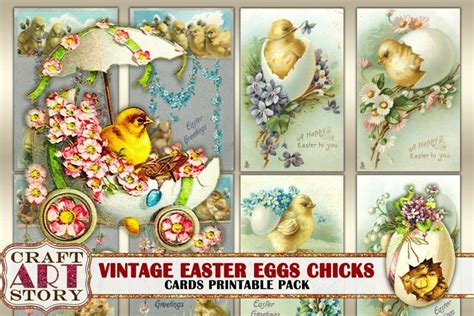 Vintage Victorian Easter Chick Cards Ephemera Pack