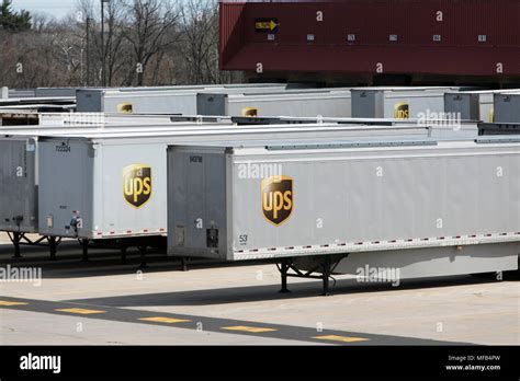 Delivery trucks and trailers at at UPS (United Parcel Service) facility