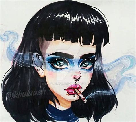Cartoon Girl Smoking Drawing