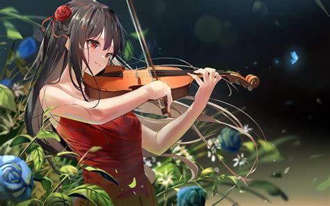 Brown Hair Anime Girl Playing Violin Anime Wallpaper Hd