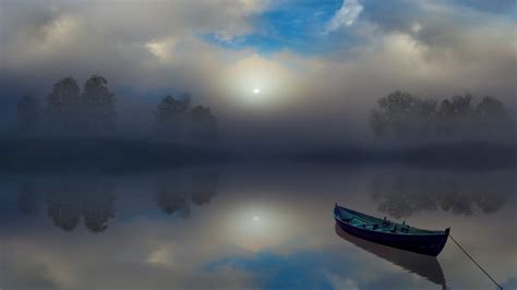 Wallpaper 1920x1080 Px Atmosphere Boat Calm Clouds Lake