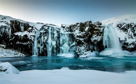 Picture Iceland Ice Crag Winter Nature Waterfalls Snow 3840x2400