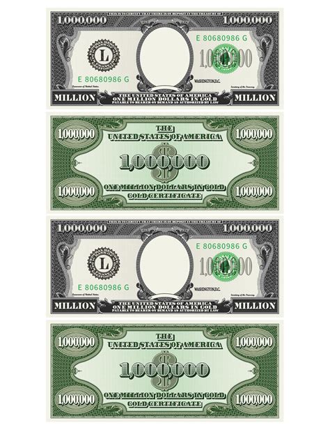 Million Dollar Bill Template Letter Page With 4 Real Size Etsy