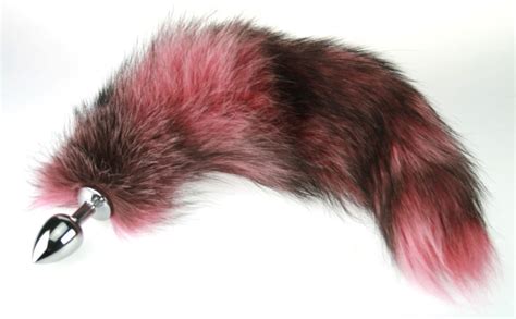 pink real fur fox tail butt plug real fur metal or silicone