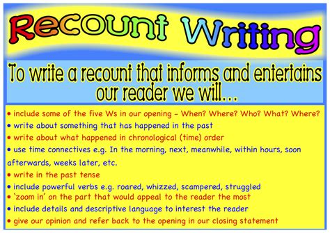 Classroom Treasures Recount Writing Recount Writing Descriptive