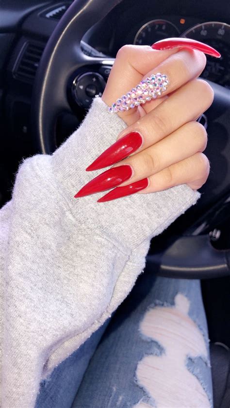 Red Stilettos Stiletto Nails In 2020 Red Acrylic Nails Red