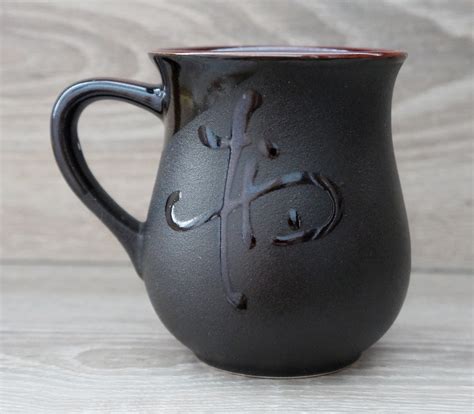 Pottery Coffee Mug 9 5 Oz Black Handmade Mug Tea Cup Ceramic Etsy