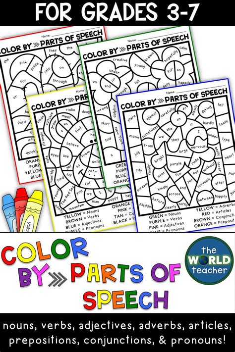 Color By Parts Of Speech Grades 3 7 And Esl Parts Of Speech