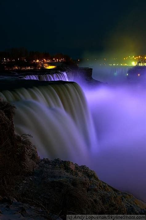 Niagara Falls At Night From Usa Niagara Falls At Night Waterfall