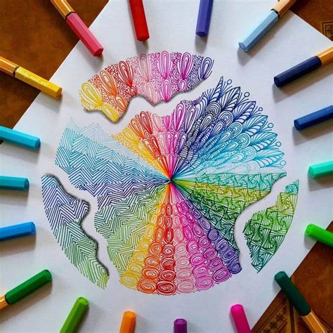 Colored Pens And Geometric Mandalas Zentangles Doodles Mandala
