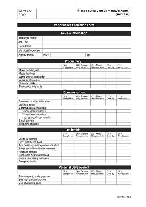 performance evaluation form employee performance review employee