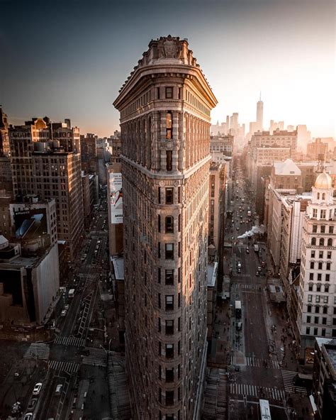 An Aerial View Of The Flat Iron Buildings In New York City Ny At Sunset