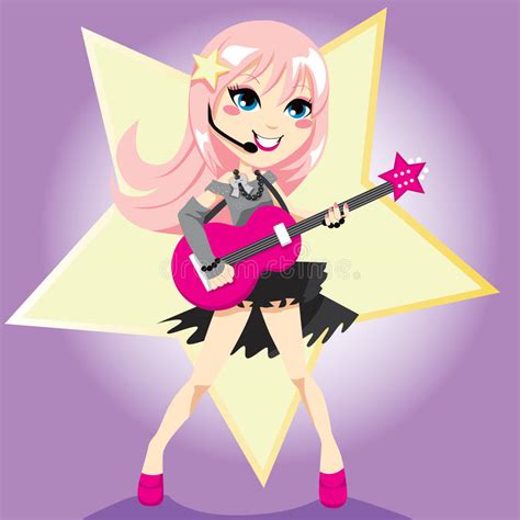 Kvinna Rockstar Som Spelar Den Elektriska Gitarren Vektor Illustrationer Illustration Av