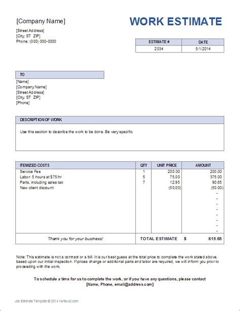 Through the assistance of downey electrician champions, i had my breaker panel upgraded for safety and security and completely new wiring lines were put in for my recently customized laundry room. Work Estimate Templates | 19+ Free Docs, Xlsx & PDF ...