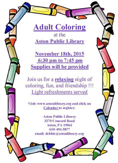 Adult Coloring Program Coming Aston Public Library