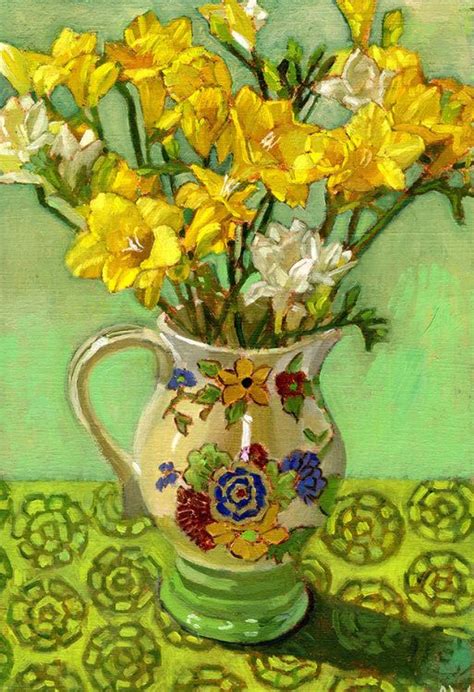 Freesias In Vintage Jug Floral Painting Floral Art Colorful Oil