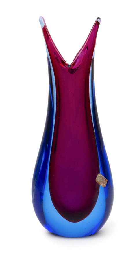 Seguso Sommerso Murano Glass Vase In Purple And Blue By Flavio Poli Circa 1950 S Original Foil