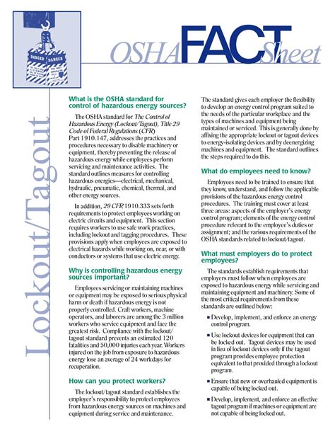 Lockout Tagout Osha Fact Sheet