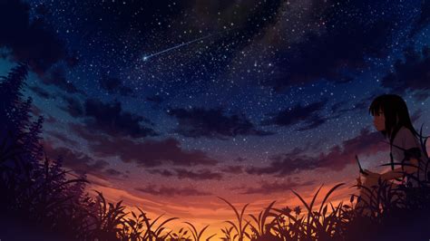 Wallpaper Sunset Night Anime Girls Sky Stars Atmosphere