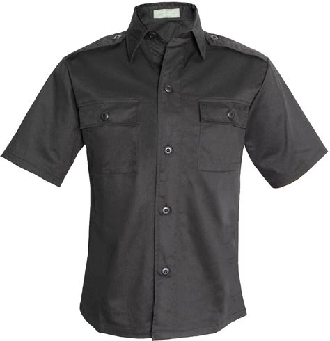 Black Tactical Uniform Shirt Short Sleeve Button Down Epaulets Duty