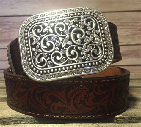 Ariat Western Womens Belt Leather Filigree Rhinestone Brown A10006957