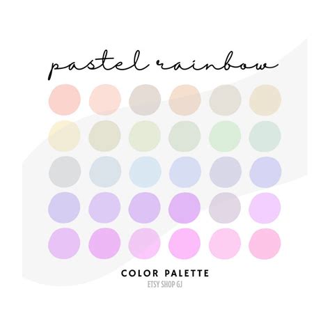 Pastel Rainbow Procreate Color Palette Pastel Subtle Light Procreate