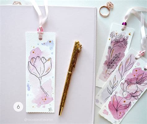 handmade watercolor bookmarks with botanical line art book etsy watercolor bookmarks