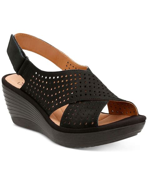 Clarks Womens Reedly Variel Wedge Sandals In Black Lyst