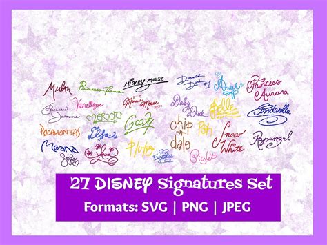 Disney Character Princess Signature Autograph Set Svg  Etsy