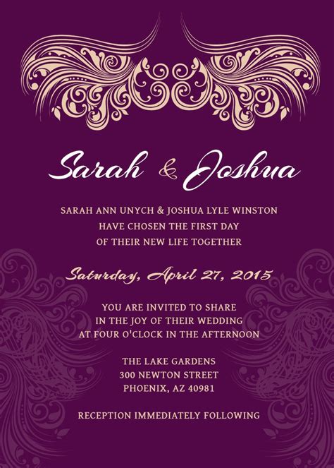 Purple Wedding Invitation Diy Printable Wedding Invitation Etsy