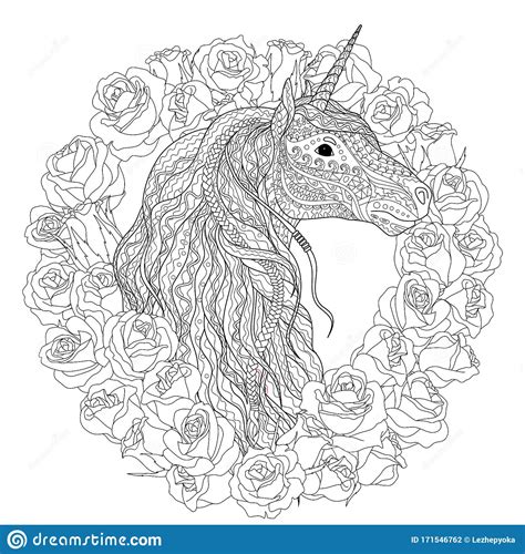 beautiful unicorn for coloring book for adults stock illustration