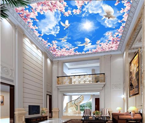 Easy to order online with fast u.s. Custom photo 3d ceiling murals wallpaper White cloud ...