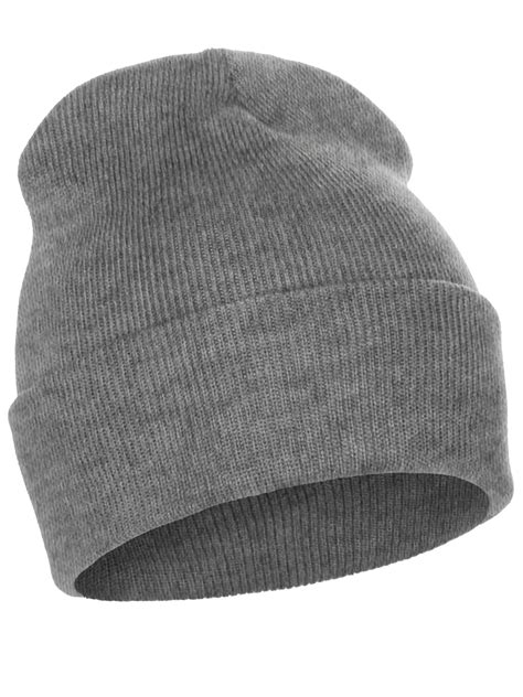 Classic Plain Cuffed Beanie Winter Knit Hat Skully Cap Heather Grey