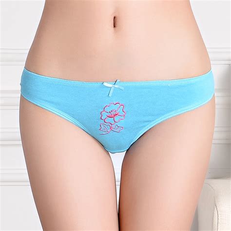 Pack Of 12 Flower Embroidery Cotton G String Lady Thong Sexy Lady Panties Women Underwear Low