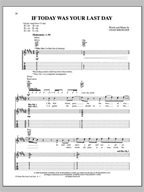 If Today Was Your Last Day Guitar Tab By Nickelback Guitar Tab 92578