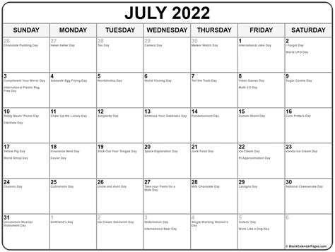 Collection Of July 2021 Calendars With Holidays