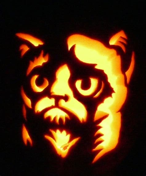 Carved Pumpkin Heres Grumpy Cat Pattern By Orangeandblackpumpkins