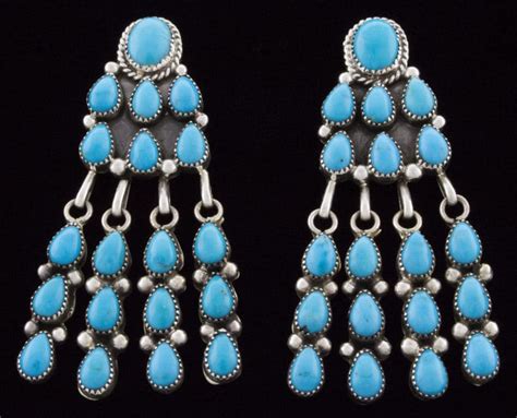 Navajo RARE Natural Sleeping Beauty Turquoise Chandelier Earrings E