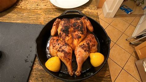 Spatchcock Chicken In Cast Iron Skillet In The Oven Quick Cooks Evenly Delicious Crispy Skin