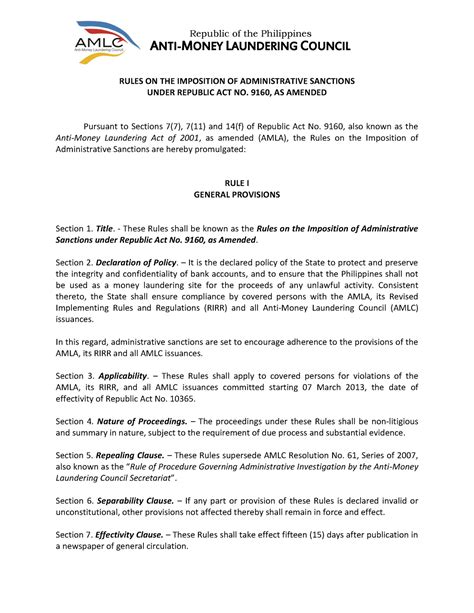 Rules ON THE Imposition OF Administrative Sanctions - Republic of the