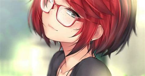 Cute Anime Girl Red Head Freckles Glasses Anime アニメ