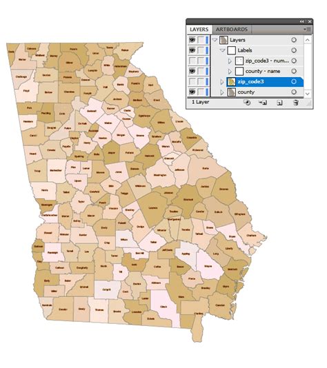 Georgia 3 Digit Zip Code And County Map Your Vector