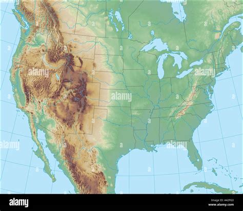Beautiful But Realistic Terrain Map Of North America Stock Photo