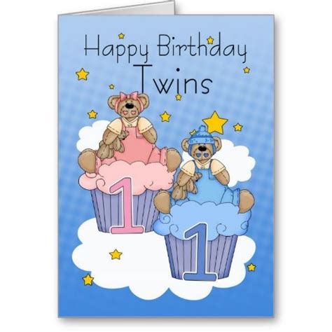 Twins First Birthday Card Two Little Bears First